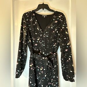 Black (Pink & Green Floral) Madison Long Sleeve Dress. Side Zipper. Size M